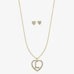 Monet Jewelry Gold Tone Initial Pendant Necklace & Stud Earring Womens Glass Heart 2-pc. Jewelry Set