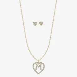 Monet Jewelry Gold Tone Initial Pendant Necklace & Stud Earring Womens Glass Heart 2-pc. Jewelry Set