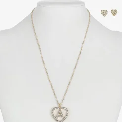 Monet Jewelry Gold Tone Initial Pendant Necklace & Stud Earring Womens Glass Heart 2-pc. Jewelry Set