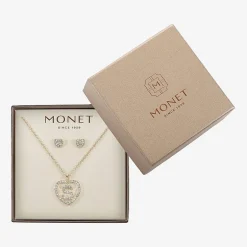 Monet Jewelry Gold Tone Initial Pendant Necklace & Stud Earring Womens Glass Heart 2-pc. Jewelry Set