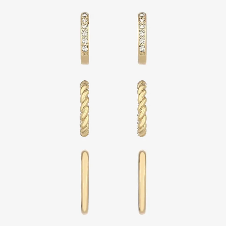 Monet Jewelry Gold Tone Womens Glass Hypoallergenic 3 Pair Earring Set