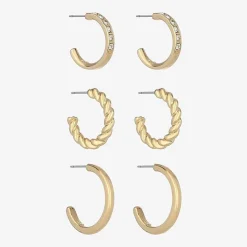 Monet Jewelry Gold Tone Womens Glass Hypoallergenic 3 Pair Earring Set