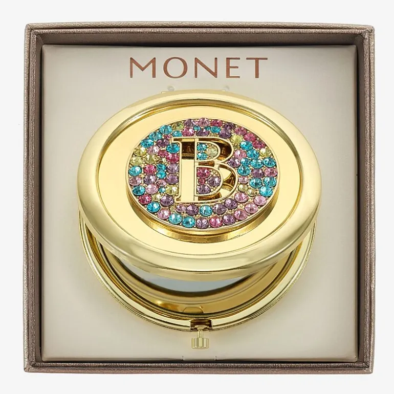 Monet Jewelry Initial Gold Tone Round Compact Mirror