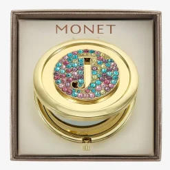 Monet Jewelry Initial Gold Tone Round Compact Mirror