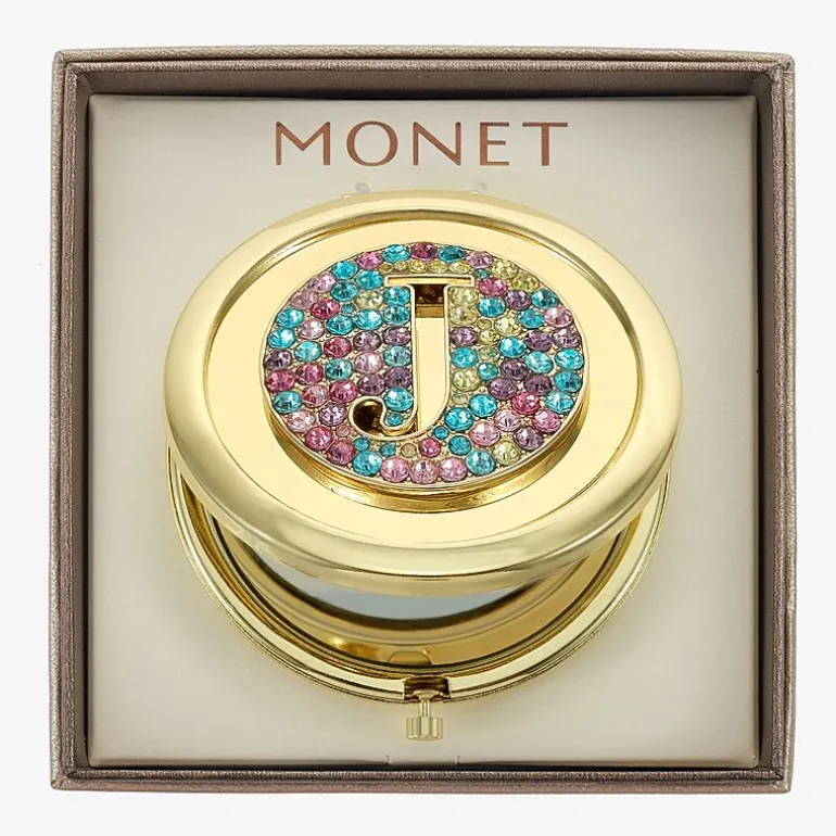 Monet Jewelry Initial Gold Tone Round Compact Mirror