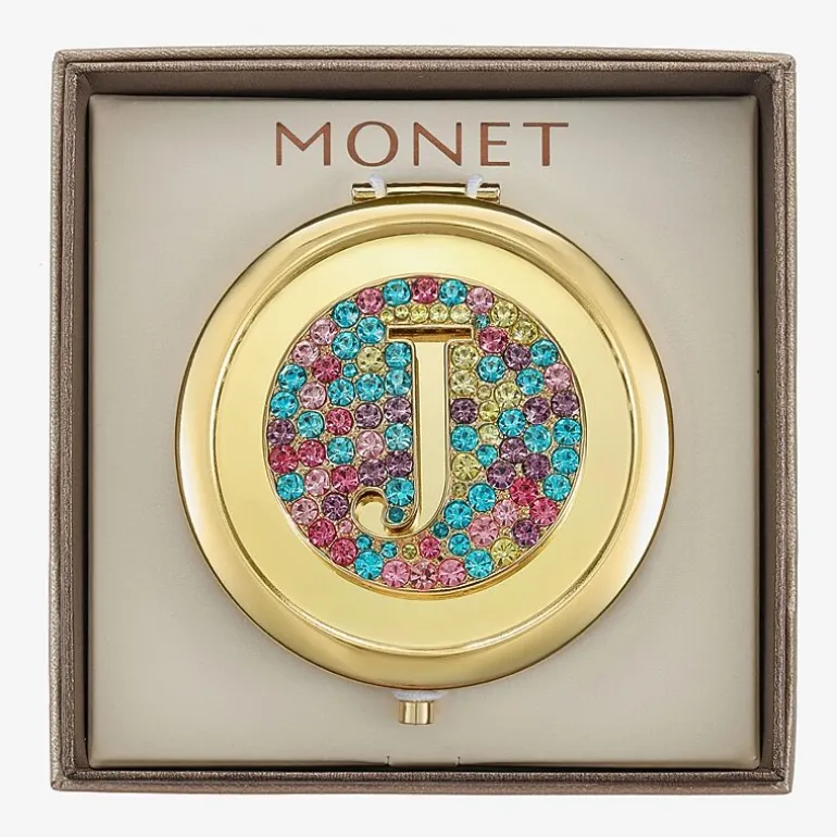Monet Jewelry Initial Gold Tone Round Compact Mirror