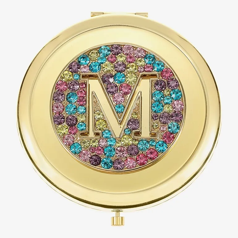 Monet Jewelry Initial Gold Tone Round Compact Mirror