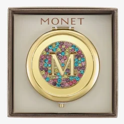 Monet Jewelry Initial Gold Tone Round Compact Mirror