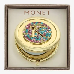 Monet Jewelry Initial Gold Tone Round Compact Mirror