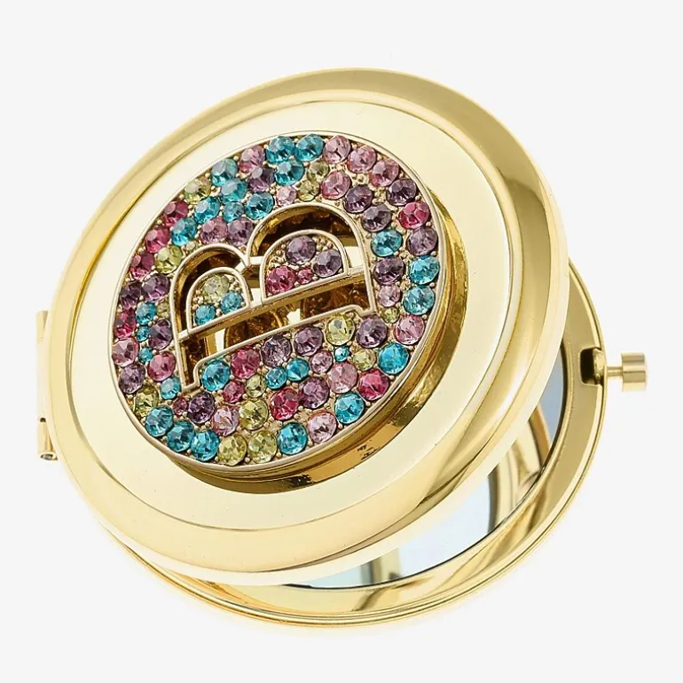 Monet Jewelry Initial Gold Tone Round Compact Mirror