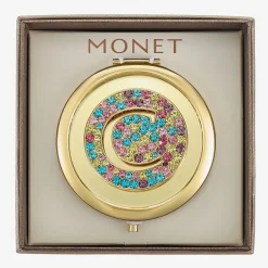 Monet Jewelry Initial Gold Tone Round Compact Mirror