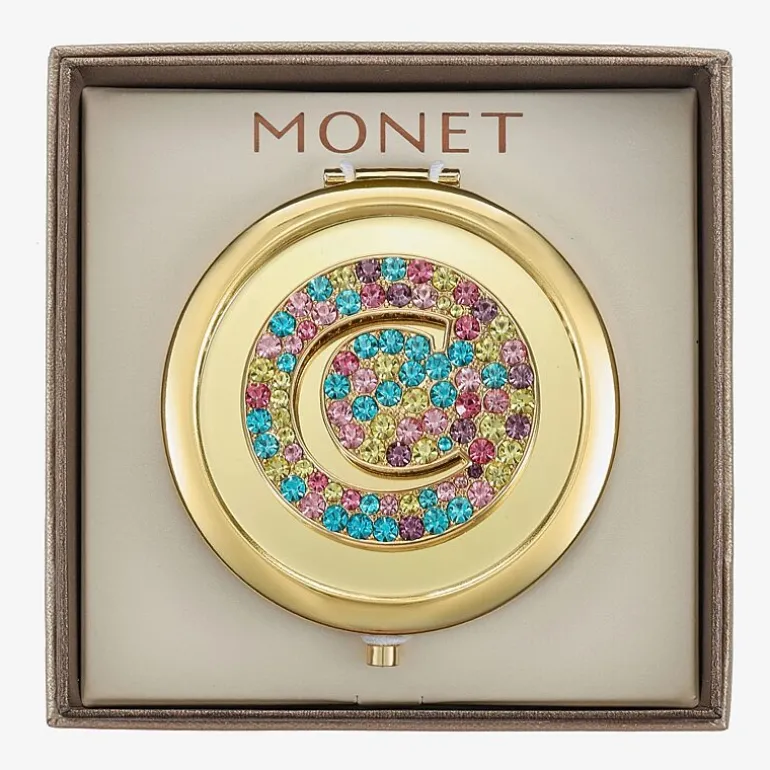 Monet Jewelry Initial Gold Tone Round Compact Mirror