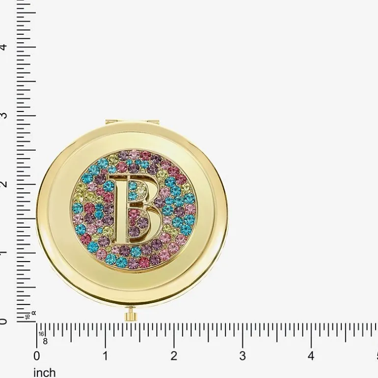 Monet Jewelry Initial Gold Tone Round Compact Mirror