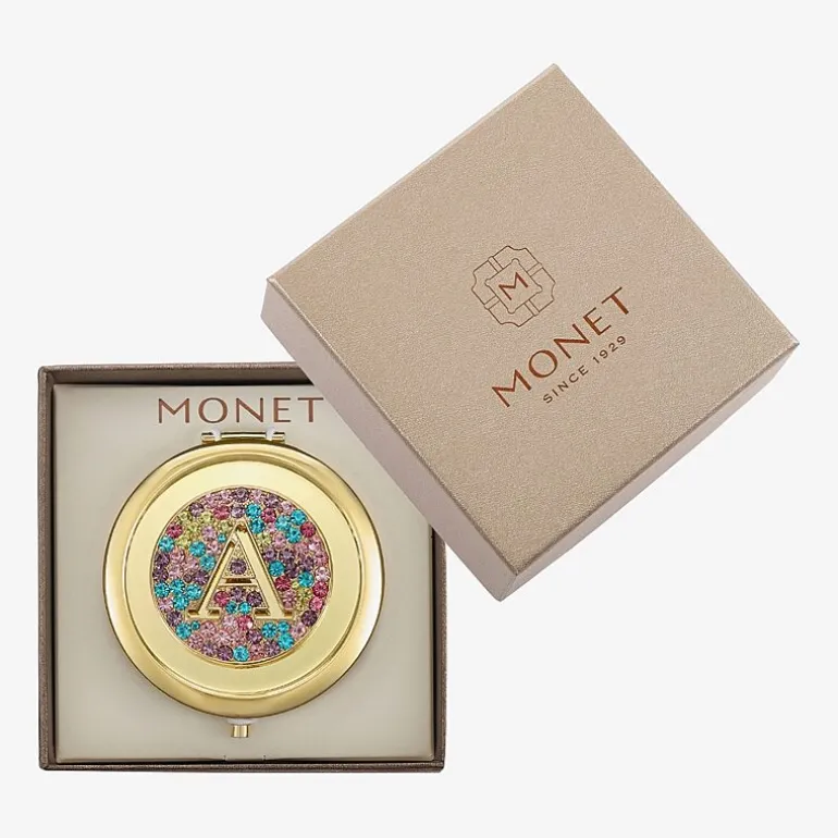 Monet Jewelry Initial Gold Tone Round Compact Mirror