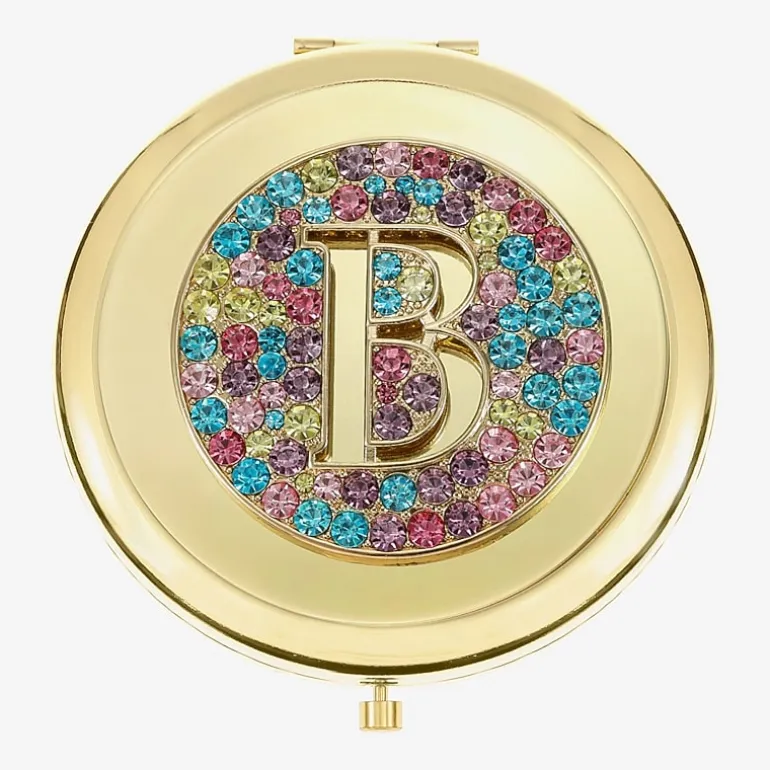 Monet Jewelry Initial Gold Tone Round Compact Mirror