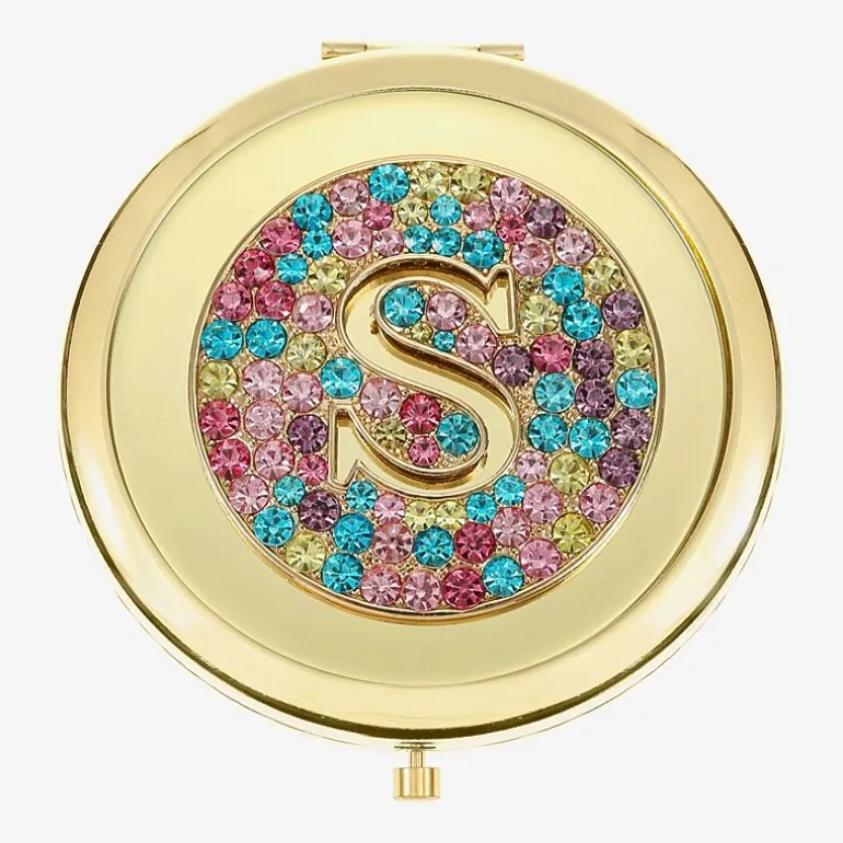 Monet Jewelry Initial Gold Tone Round Compact Mirror
