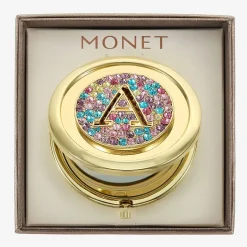 Monet Jewelry Initial Gold Tone Round Compact Mirror
