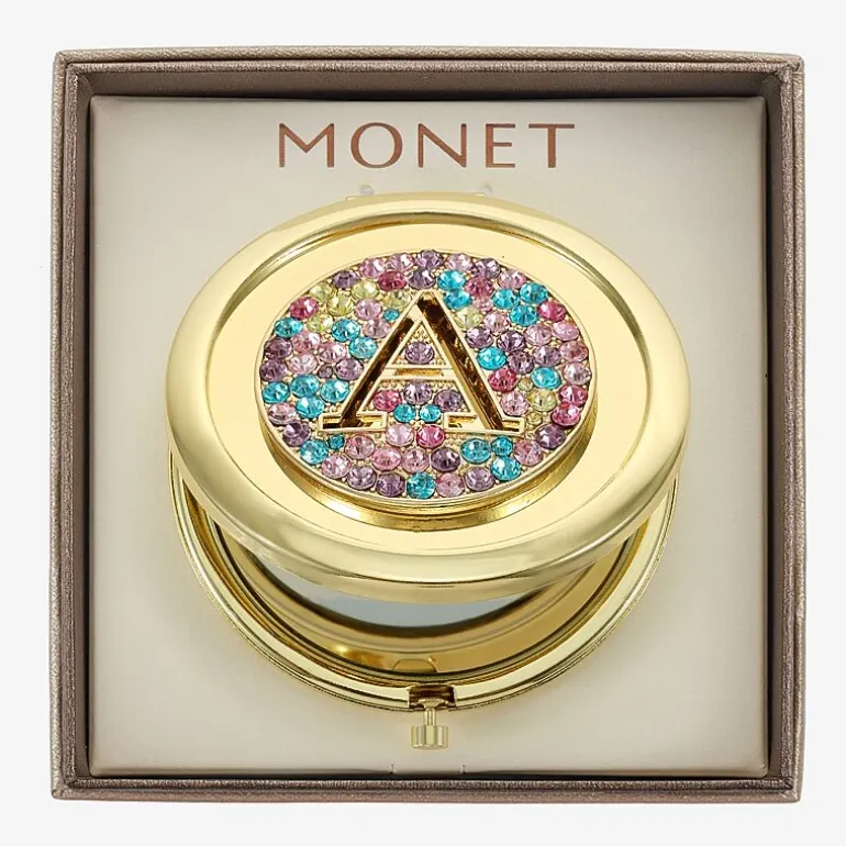 Monet Jewelry Initial Gold Tone Round Compact Mirror