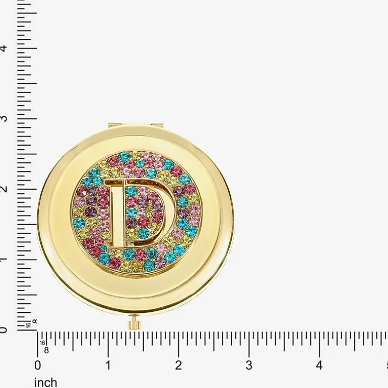 Monet Jewelry Initial Gold Tone Round Compact Mirror