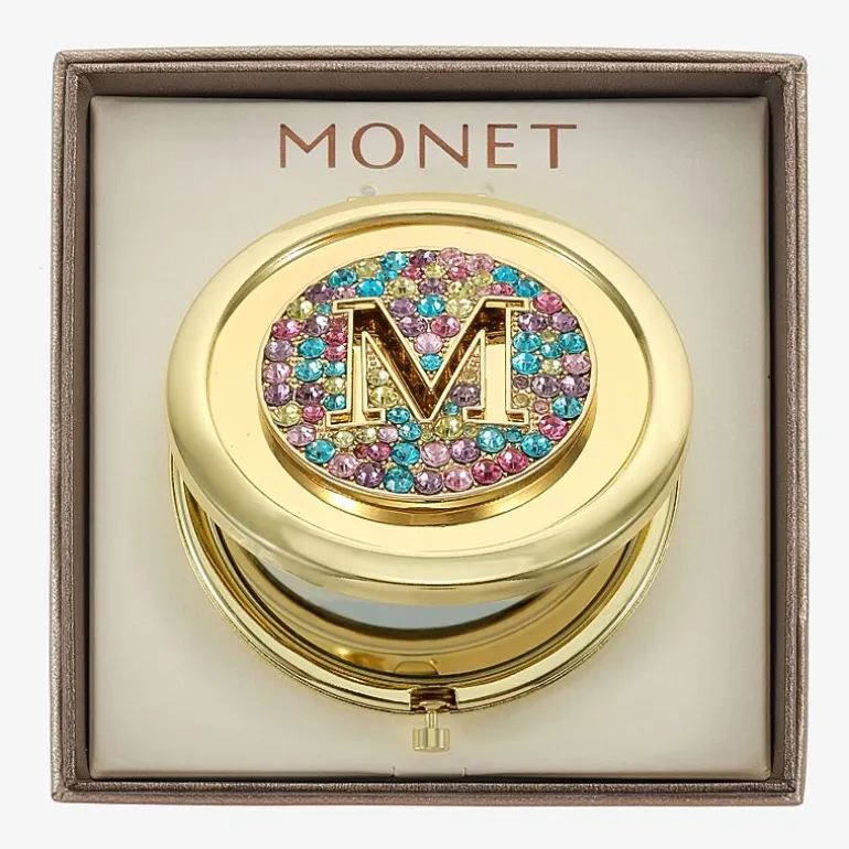 Monet Jewelry Initial Gold Tone Round Compact Mirror