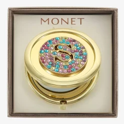 Monet Jewelry Initial Gold Tone Round Compact Mirror