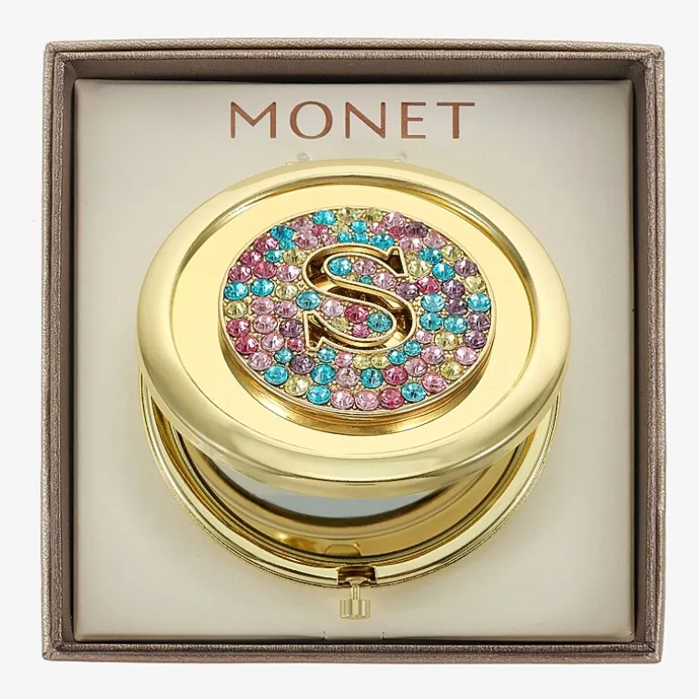 Monet Jewelry Initial Gold Tone Round Compact Mirror