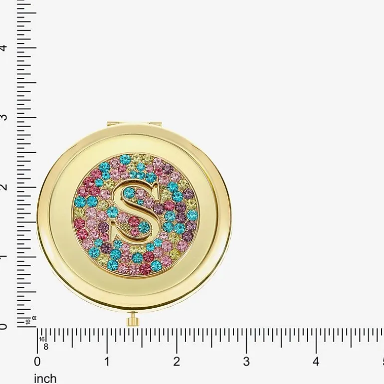 Monet Jewelry Initial Gold Tone Round Compact Mirror