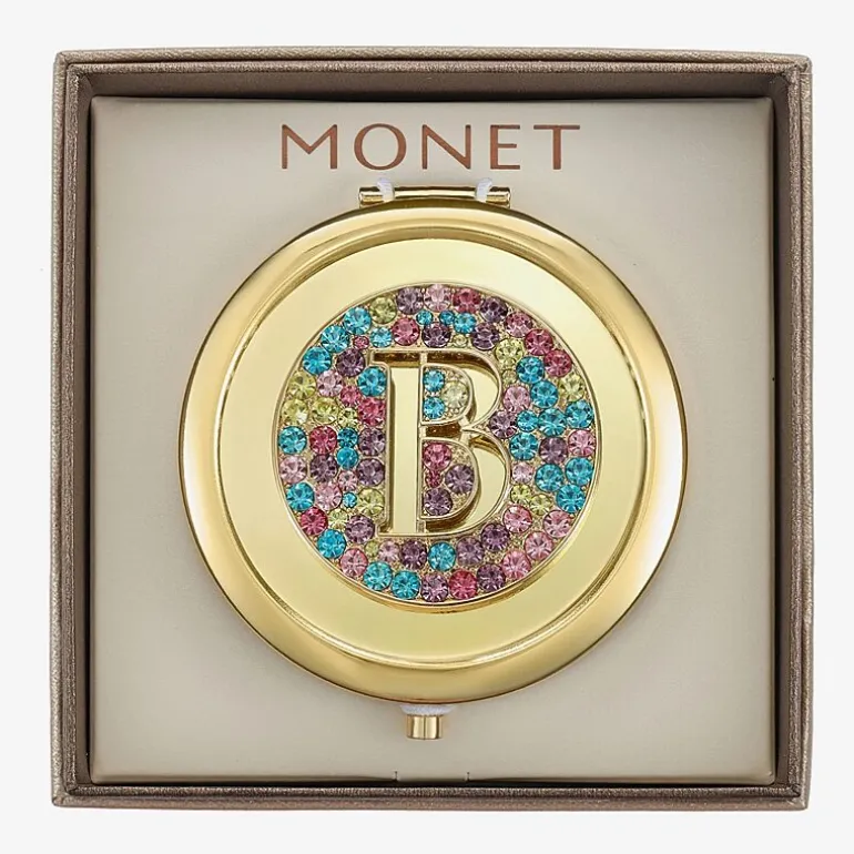 Monet Jewelry Initial Gold Tone Round Compact Mirror