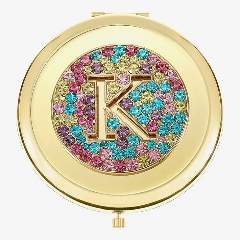 Monet Jewelry Initial Gold Tone Round Compact Mirror