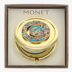 Monet Jewelry Initial Gold Tone Round Compact Mirror