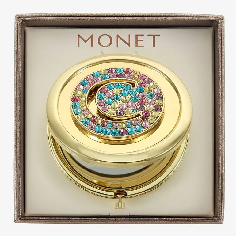 Monet Jewelry Initial Gold Tone Round Compact Mirror