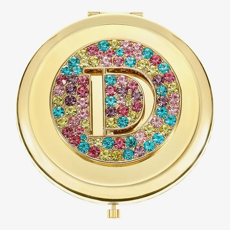 Monet Jewelry Initial Gold Tone Round Compact Mirror