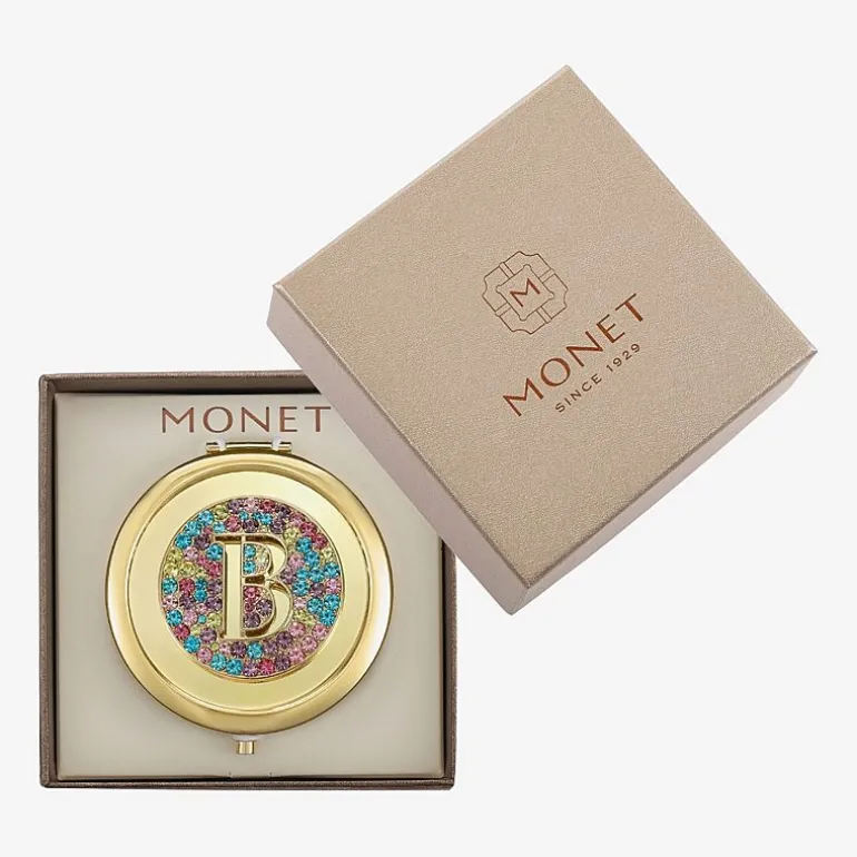 Monet Jewelry Initial Gold Tone Round Compact Mirror