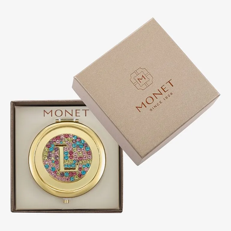Monet Jewelry Initial Gold Tone Round Compact Mirror