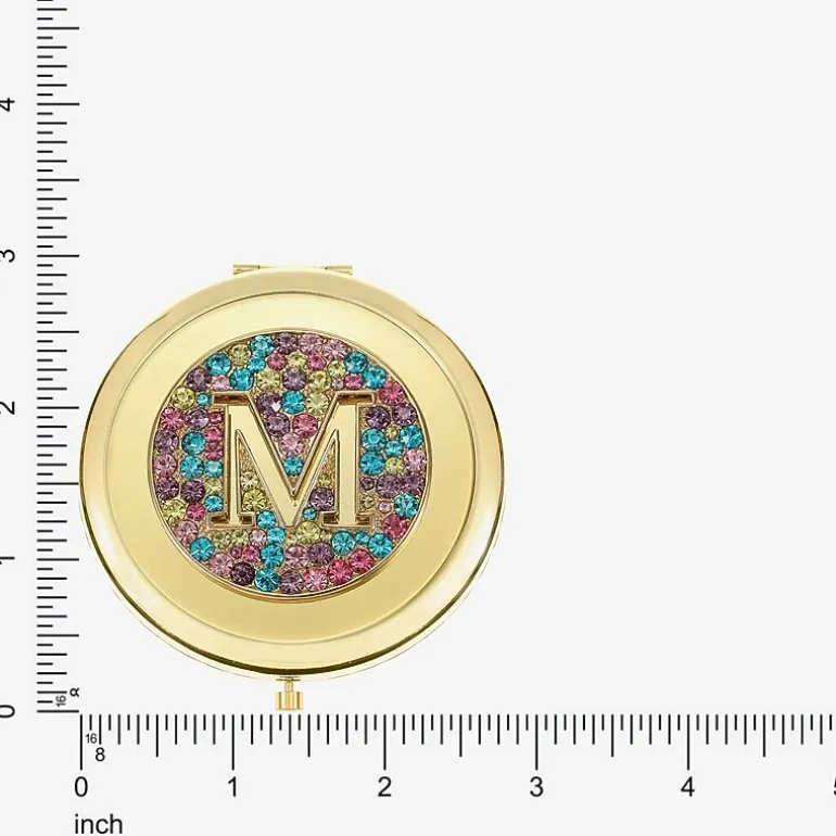 Monet Jewelry Initial Gold Tone Round Compact Mirror