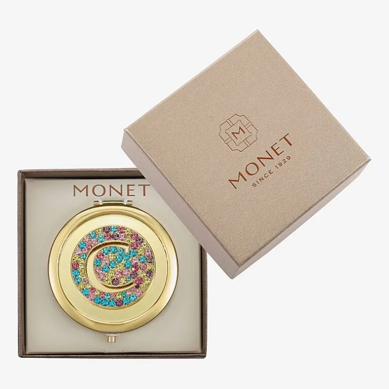 Monet Jewelry Initial Gold Tone Round Compact Mirror