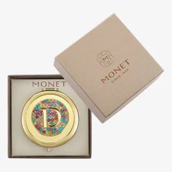Monet Jewelry Initial Gold Tone Round Compact Mirror