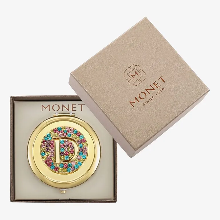 Monet Jewelry Initial Gold Tone Round Compact Mirror
