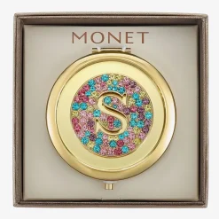 Monet Jewelry Initial Gold Tone Round Compact Mirror