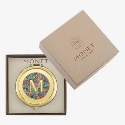Monet Jewelry Initial Gold Tone Round Compact Mirror