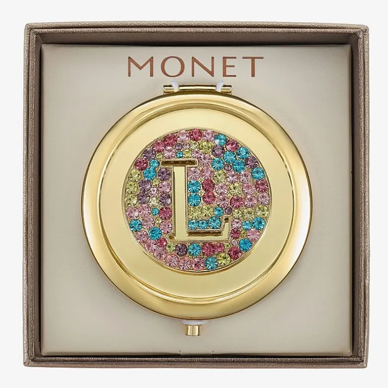 Monet Jewelry Initial Gold Tone Round Compact Mirror