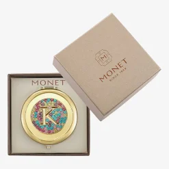 Monet Jewelry Initial Gold Tone Round Compact Mirror