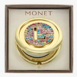 Monet Jewelry Initial Gold Tone Round Compact Mirror