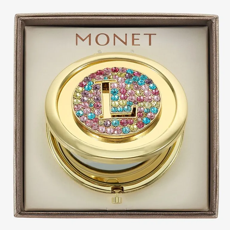 Monet Jewelry Initial Gold Tone Round Compact Mirror