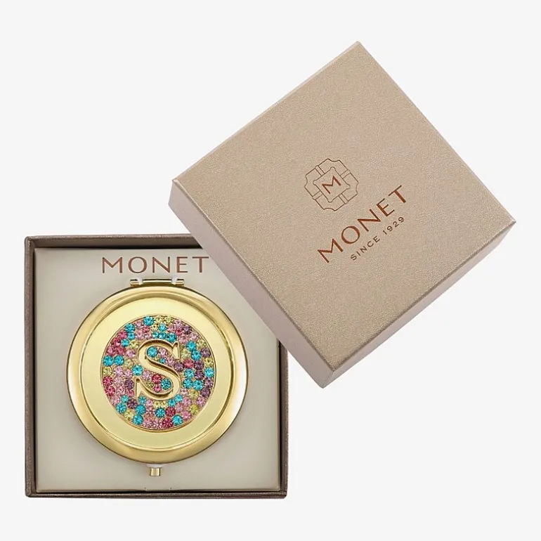Monet Jewelry Initial Gold Tone Round Compact Mirror