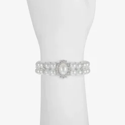 Monet Jewelry Timeless Silver Tone Womens Glass Simulated Pearl Stretch Bracelet