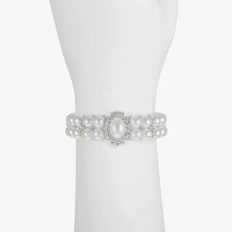 Monet Jewelry Timeless Silver Tone Womens Glass Simulated Pearl Stretch Bracelet