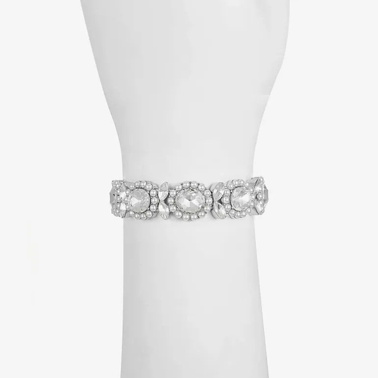 Monet Jewelry Womens Glass Simulated Pearl Oval Stretch Bracelet