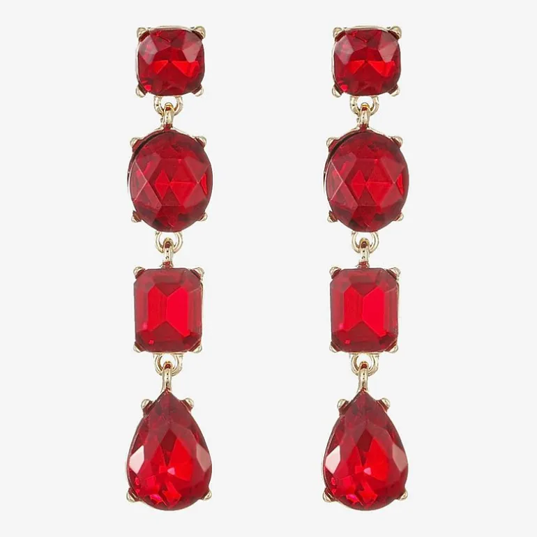 Monet Jewelry Womens Red Glass Oval Pear Hypoallergenic Drop Earrings