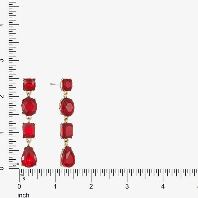 Monet Jewelry Womens Red Glass Oval Pear Hypoallergenic Drop Earrings